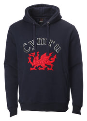 Kid's Cymru Welsh Dragon Towelling Hoodie - In Navy